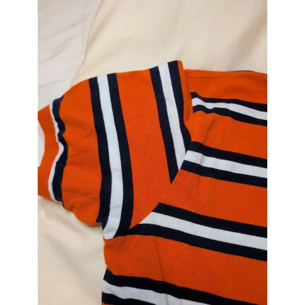 Polo Ralph Lauren Shirt Mens XL Orange Navy White Striped Short Sleeve Pony Logo